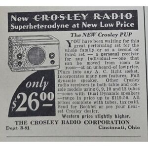 1932 Crosley PUP Radio Original Print Ad Vintage Superheterodyne Art Deco Paper